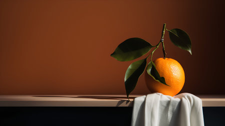 Orange fruit on a table with a white towel. 3d renderingの素材