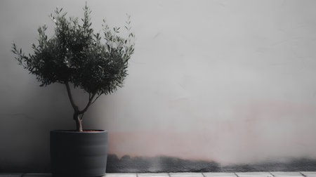 Olive tree in a pot on the background of a gray wallの素材
