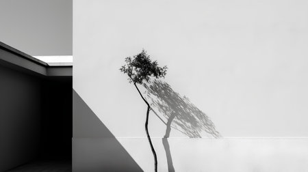Tree shadow on a white wall. 3d rendering, 3d illustration.の素材