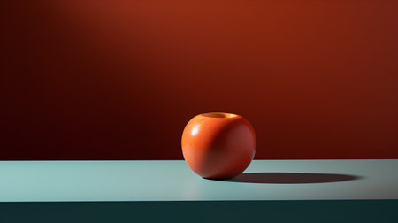 3d render of an orange ceramic vase on a blue and red backgroundの素材