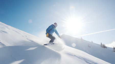 Snowboarder jumping in the mountains. Extreme winter sport. 3d rendering.の素材