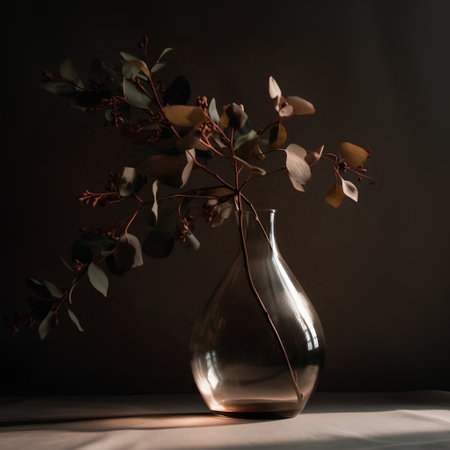 Vase with eucalyptus branches on a dark backgroundの素材