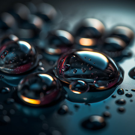 Water drops on black background. 3d rendering, 3d illustration.の素材