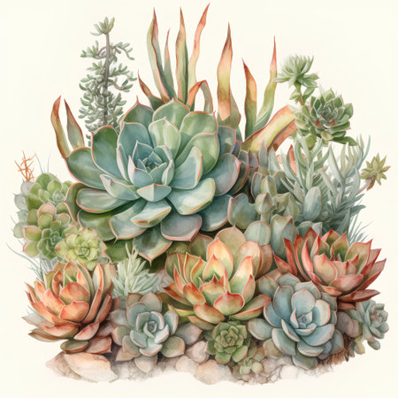 Watercolor succulent plant illustration. Succulents isolated on white background.の素材