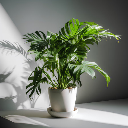 Beautiful houseplant in a pot on a gray background. 3d renderingの素材