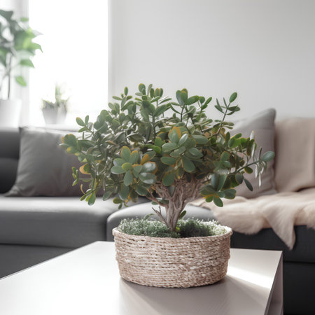 Indoor plant in a pot on a table in the living roomの素材