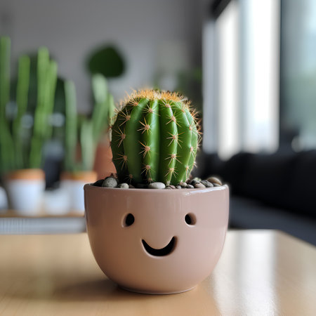 Cactus in a pot with a smiley face. 3d renderingの素材