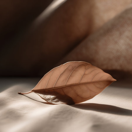 Autumn leaves on a beige background. Selective focus.の素材