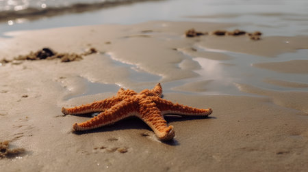 Starfish on the sandy beach of the Mediterranean Sea. Selective focus.の素材