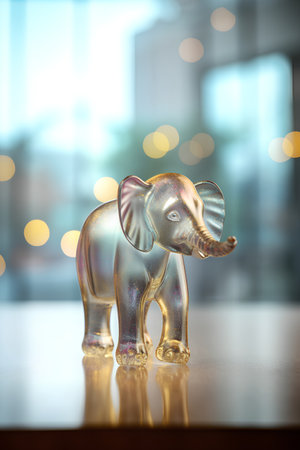 Elephant statuette with bokeh background. 3d renderingの素材