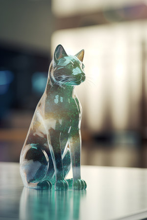 Cat figurine on the table. 3D rendering. Toned image.の素材