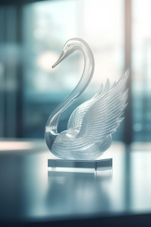 Swan sculpture on glass table in modern office. 3D renderingの素材