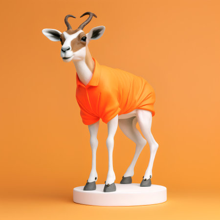 Gazelle in a orange dress stands on a podium. 3d renderingの素材