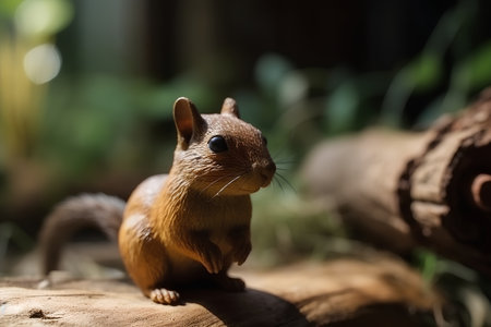 Squirrel sitting on a log looking at the camera with blurred backgroundの素材