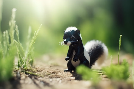 Little skunk standing in the green grass. Shallow depth of field.の素材