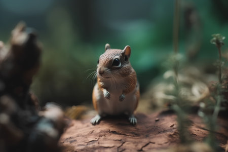 Chipmunk in the forest, macro shot with shallow depth of fieldの素材