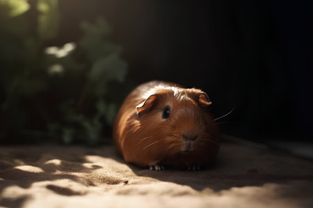 Guinea pig in the light of the sun on a blurred backgroundの素材