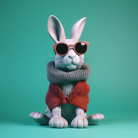 Easter bunny wearing sunglasses and knitted sweater. 3d renderingの素材