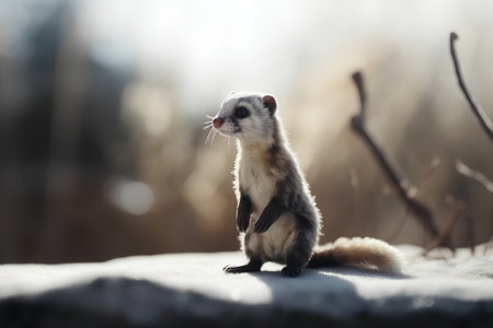 Cute little sugarglider on the snow in the winter forestの素材