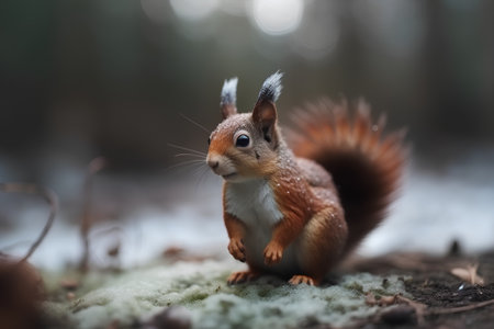 Squirrel in the winter forest, close-up shot with shallow depth of fieldの素材