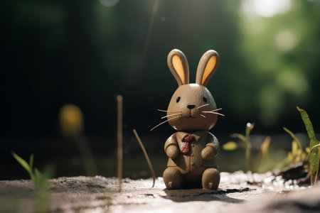 Cute easter bunny in the garden, shallow depth of fieldの素材