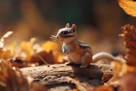 Little chipmunk sitting on the ground in the autumn forest.の素材