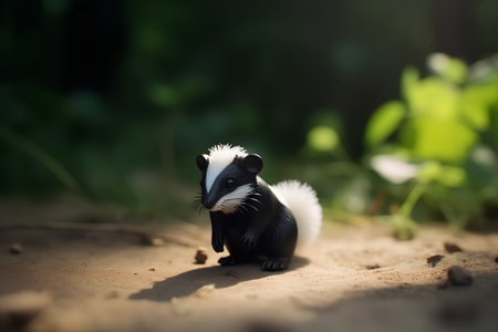 Little black and white baby badger in the forest on the sandの素材