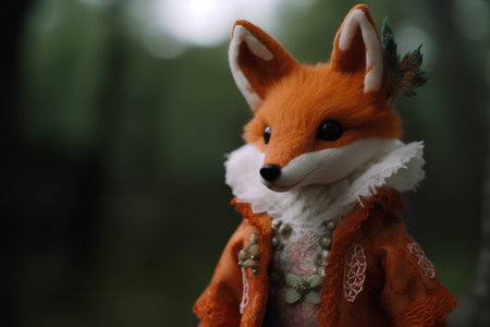 Cute little fox doll in the forest. Selective focus.の素材