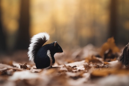 Little skunk in the autumn forest. Shallow depth of field.の素材