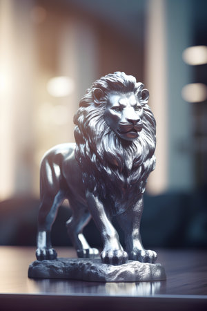 Bronze lion statue in the lobby of a luxury hotel or casinoの素材