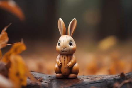Easter bunny in autumn forest, shallow depth of field, selective focusの素材