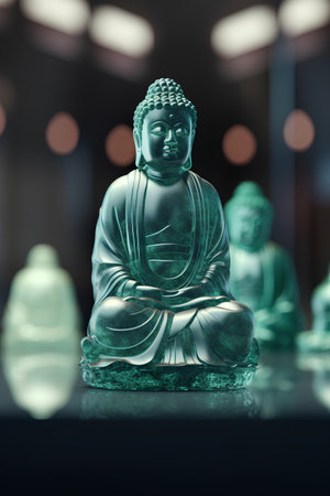 Buddha statue on the black background. 3d rendering.の素材