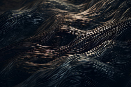 Close up of dark wavy fabric texture background. 3d renderingの素材