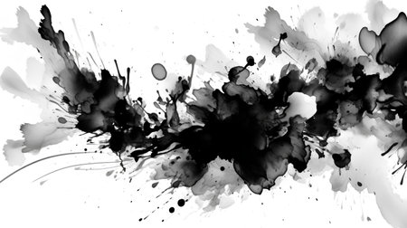 Abstract black ink splash isolated on white background. Ink blots.の素材