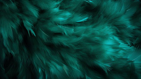 Beautiful abstract green feathers on dark background, feather texture, feather pattern, blue backgroundの素材