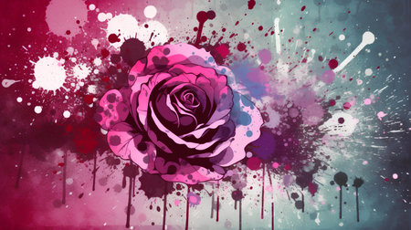 Abstract grunge background with pink rose and blots. Vector illustration.の素材