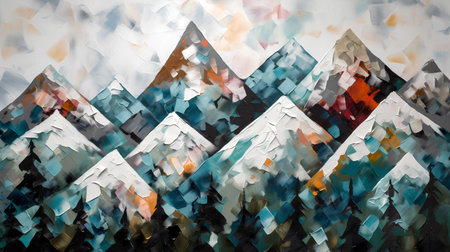 abstract background with mountains and blue and orange triangles, digital paintingの素材