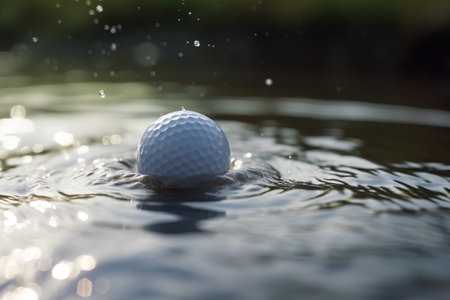 Golf ball on the tee in the water with bokehの素材