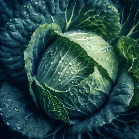 Cabbage with dew drops close-up. Shallow depth of fieldの素材