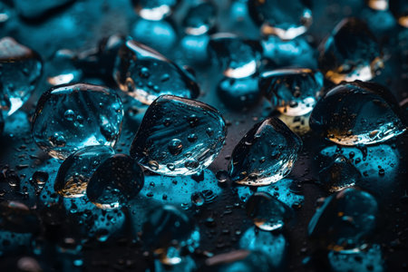 Macro shot of ice cubes on dark blue background with water dropsの素材
