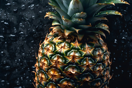 Pineapple with water drops on dark background. Close up.の素材