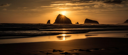 Sunset at Vik I Myrdal beach in Iceland, Europeの素材