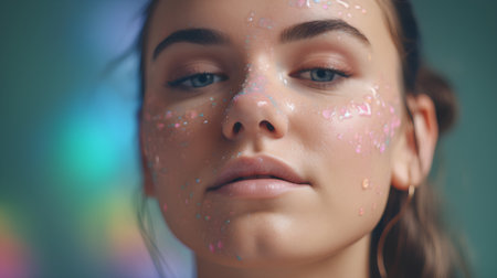 Portrait of beautiful young woman with creative makeup on her face.の素材