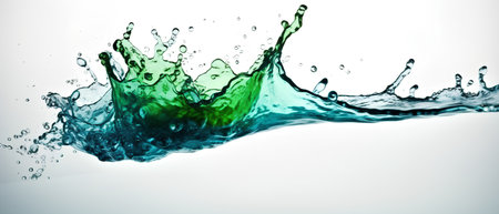 green water splash isolated on white background. 3d render illustration.の素材