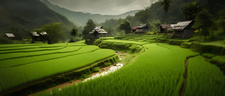 Rice fields in the countryside of Sapa, Lao Cai, Vietnamの素材