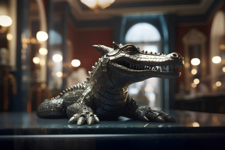 Crocodile statuette in the interior of the hotelの素材