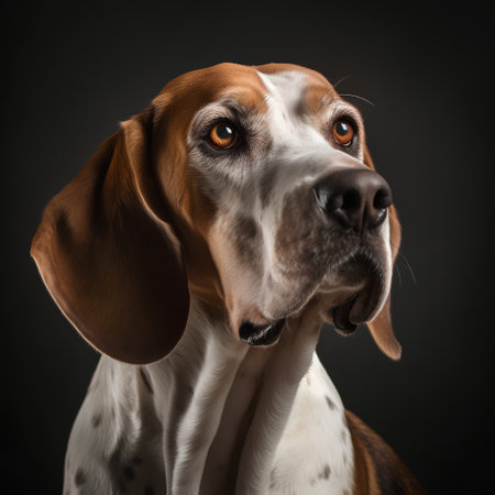 Portrait of a Beagle dog on a dark background. Studio shot.の素材