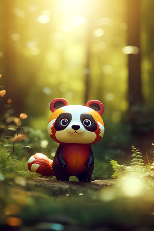 Cute panda in the forest. 3D Rendering.の素材
