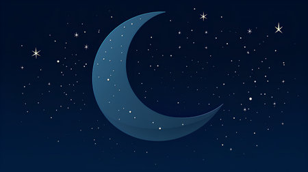 Crescent moon in the night starry sky. Vector illustration.の素材
