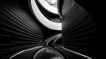 Abstract modern architecture background, empty open space interior. 3D renderingの素材